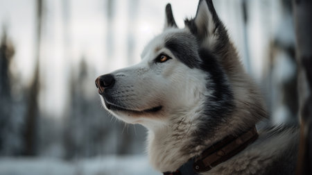 Portrait of a beautiful siberian husky dog in winterの素材