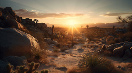 Sunset in Joshua Tree National Park, California, USA. 3D renderingの素材