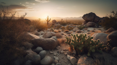 Cactus desert landscape in Joshua Tree National Park, California, USAの素材