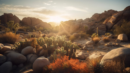 Cactuses in Joshua Tree National Park, California, USA.の素材