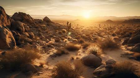 Couple in the desert at sunset. 3D Rendering.の素材