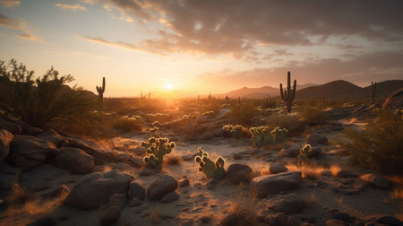 Sunset over Saguaro National Park, Arizona, USA.の素材