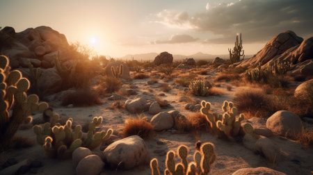 Cactuses in Joshua Tree National Park, California, USA.の素材