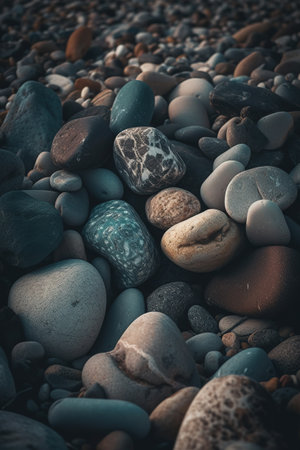 Colorful pebble stones on the beach, retro tonedの素材