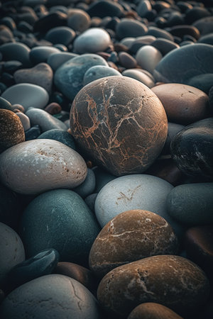 Colorful pebble stones on the beach in the evening.の素材