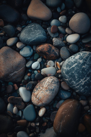 Pebbles on the seashore. Sea pebbles background.の素材