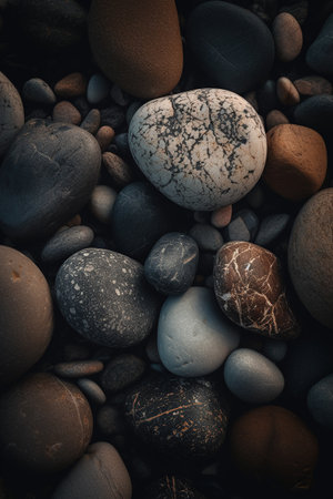 Colorful pebble stones on the beach, vintage tonedの素材