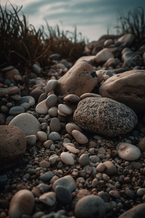 Pebbles on the beach. Stones on the seashore.の素材