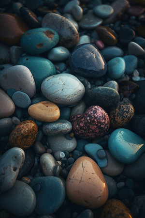 Colorful pebbles on the beach - vintage effect style picturesの素材