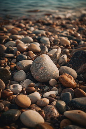 Colorful pebbles on the seashore in the summerの素材