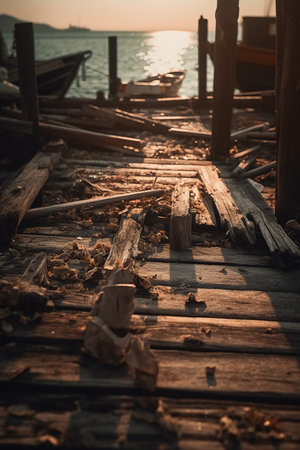 Wooden pier on the beach at sunset. Thailand. Vintage tone.の素材