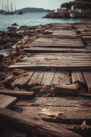 Wooden pier on the Adriatic sea in Montenegro.の素材