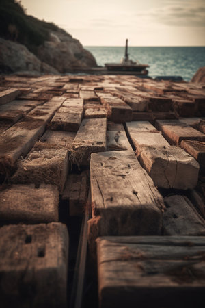 Wooden pier on the sea in Montenegro. Toned.の素材