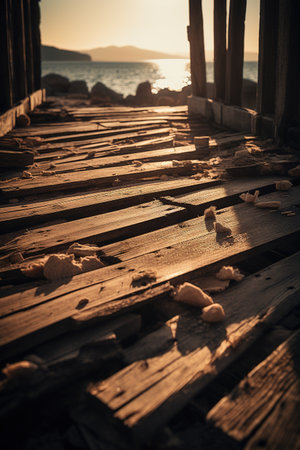 Wooden pier on the sea at sunset. Toned image.の素材