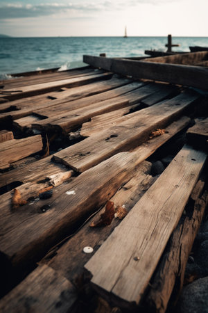 Wooden pier on the seashore. Selective focus.の素材