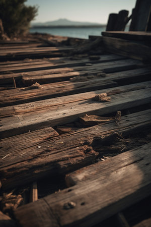 Wooden pier on the shore of the lake. Toned.の素材