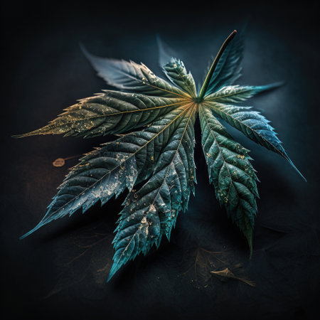Cannabis leaf on a black background. The concept of legalization of marijuana.の素材