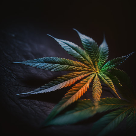 Cannabis leaf on dark background with copy space. Cannabis legalization.の素材