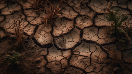 Dry and cracked earth background. Global warming and climate change conceptの素材