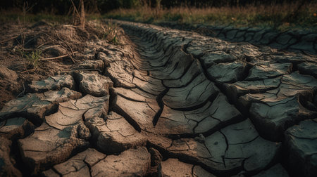 Dry cracked earth on the ground. Global warming and climate change concept.の素材