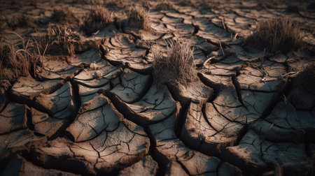 Dry and cracked earth in the desert. Global warming concept.の素材