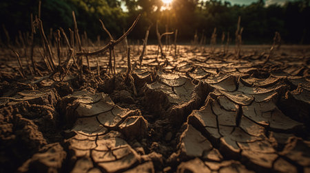 Dry and cracked earth in the field. Global warming concept.の素材