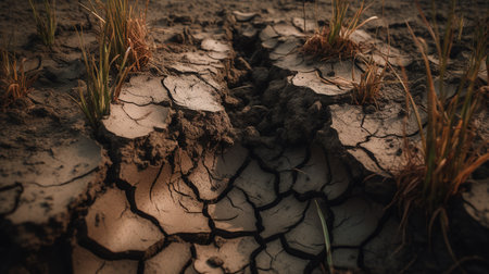 Dry cracked earth background, Global warming and climate change concept.の素材