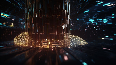 3D rendering of abstract technology digital hi-tech background. Concept of virtual reality.の素材