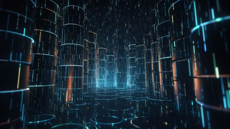 3d illustration of abstract technology background with neon lights. Network concept.の素材