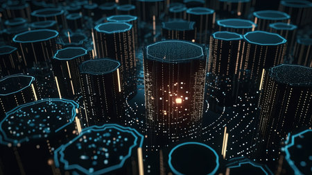 3D rendering of abstract digital city with binary code. Big data conceptの素材