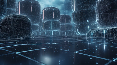 3D rendering of abstract technology concept background. Network connection structure.の素材