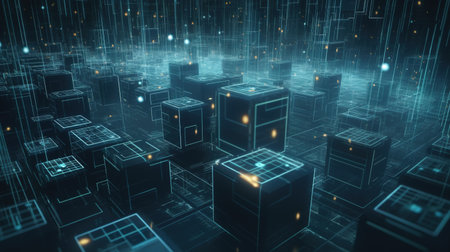 3D rendering of abstract digital technology concept background. High tech illustration.の素材