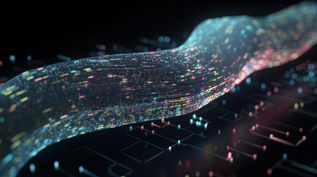 3d rendering of abstract digital technology wireframe with circuit and particlesの素材