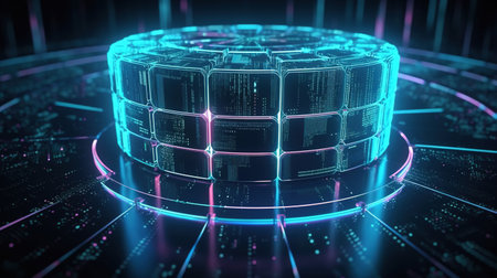 3D rendering of a futuristic server in a cyberspace.の素材