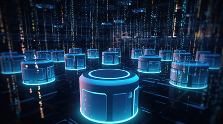 3d rendering of server room with binary code in cyberspaceの素材