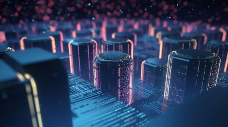 3d illustration of cityscape with binary code. 3d renderingの素材