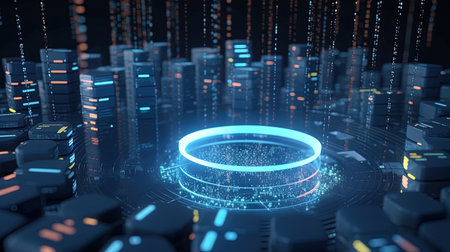 Futuristic technology interface with binary code. Data and information concept. 3D Renderingの素材