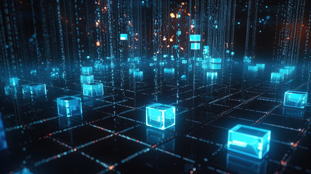 Futuristic technological background with binary code. 3D Renderingの素材