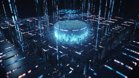 3D illustration of abstract technology digital hi tech concept. Network connection structure.の素材