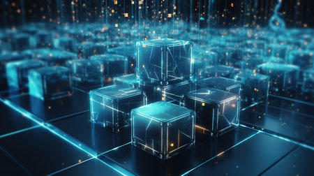 Abstract 3d rendering of cubes. Futuristic technology background. Network concept.の素材