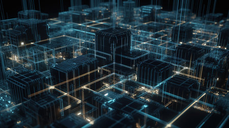 3D rendering of abstract digital city. Technology background. Network conceptの素材