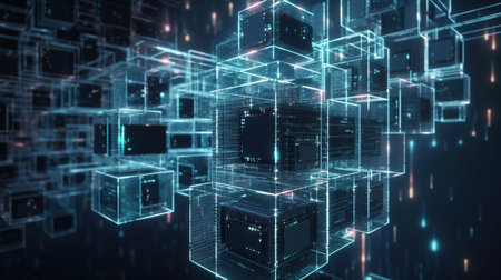 Abstract 3D rendering of digital cube. Futuristic technology concept.の素材