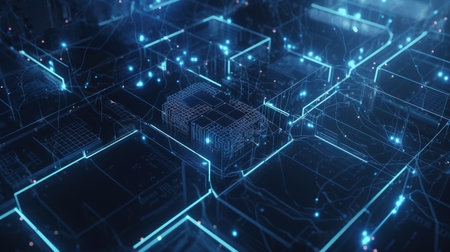 Abstract technology background with circuit board. Big data concept. 3D Renderingの素材