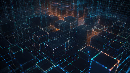 Abstract 3d rendering of chaotic cubes. Futuristic technology style background.の素材
