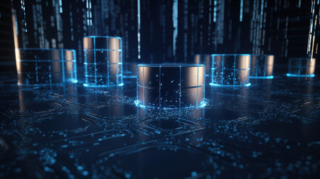 3D rendering of circuit board with binary code. Technology concept.の素材