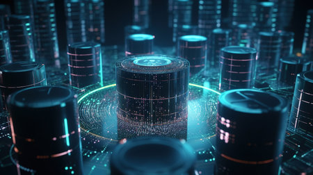 3D rendering of a binary code in a cyberspace.の素材