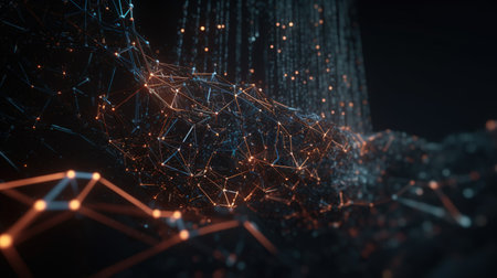 Abstract technology background. Network connection structure. 3d illustration. Polygonal grid.の素材