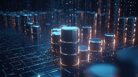 Abstract 3d rendering of big data processing. Futuristic server room with binary code.の素材