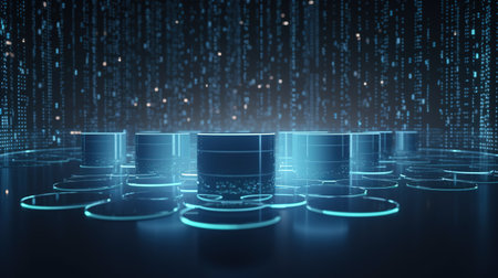 3d rendering of server room with binary code background. Technology conceptの素材