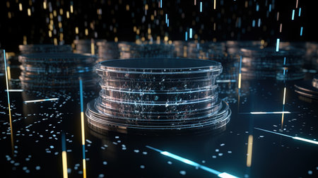 Abstract background with coins and binary code. Big data concept. 3D Renderingの素材